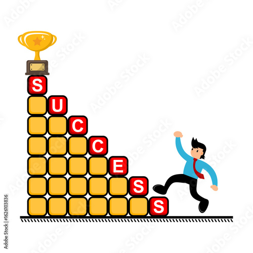 Cartoon Illustration of a Businessman's Career Towards Success