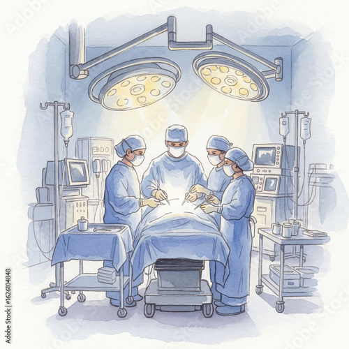 doctors operating in operation theater- Watercolour Art