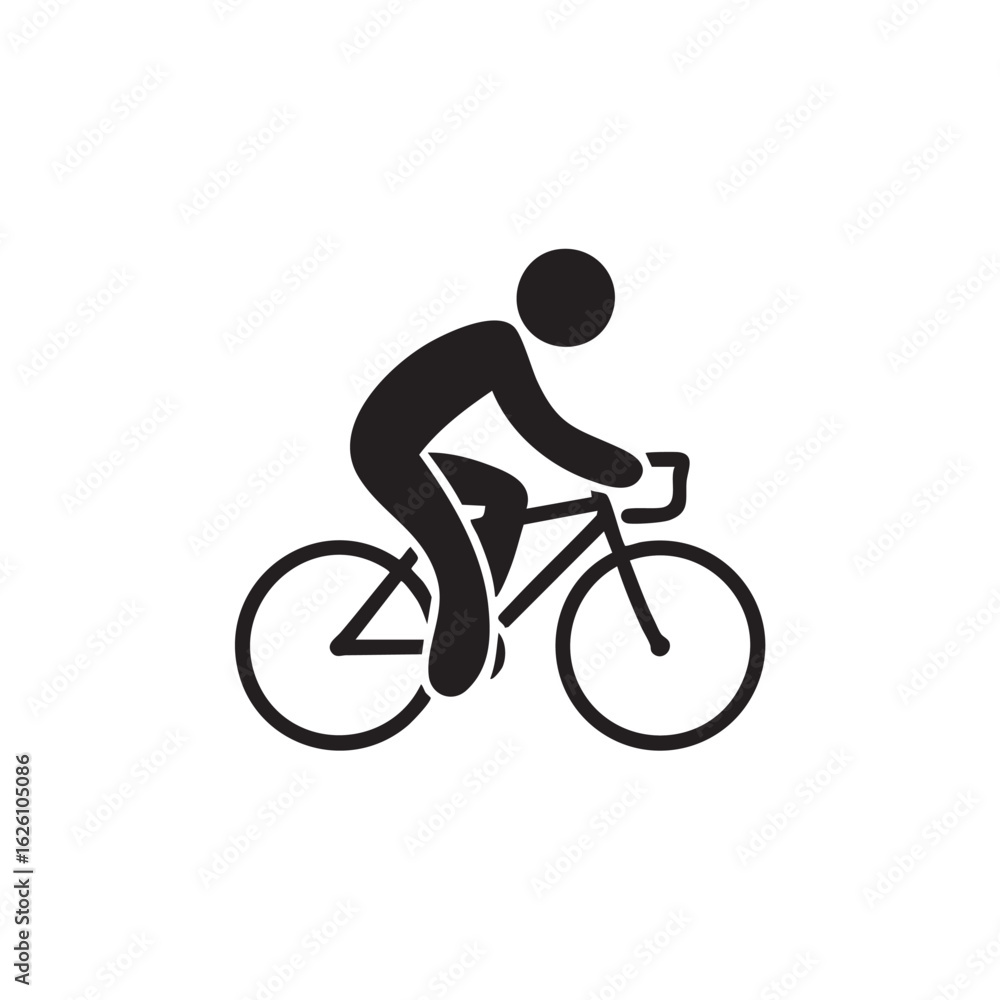 Fototapeta premium Black and white icon of a person riding a bicycle cycling cyclist