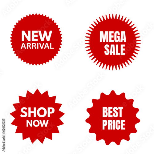 Red sale offer labels set new arrival best price mega discount tags