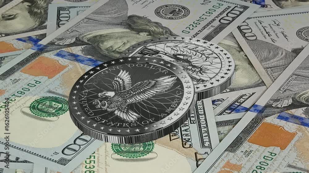 Cash, Silver Dollar Coins and Bills, Luxury Background, Looped, Finance, Money, Currency
Cash, Silver Dollar Coins and Bills, Luxury Background, Looped, Finance, Money, Currency