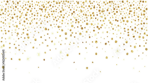 Elegant background illustration of falling gold glitter confetti and starry decorations on white