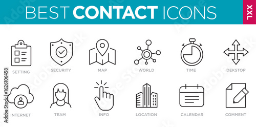 Best Contact Icon Line Icons, Print, Marketing, setting, Security, chat, Search, map, Workgroup XXL