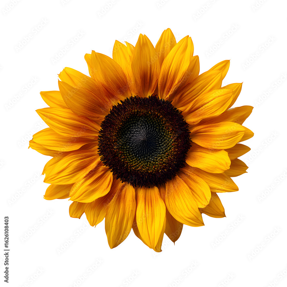 Fototapeta premium Bright yellow sunflower bloom isolated on transparent background