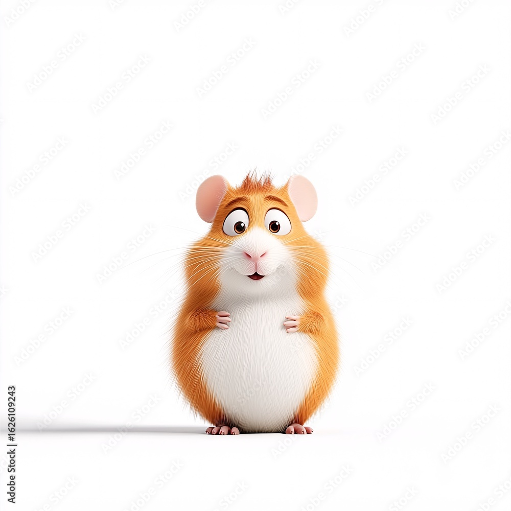 Fototapeta premium Cute Cartoon Hamster with Cheerful Expression on White Background