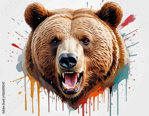 The bear is depicted sitting down, facing forward, with a gentle, friendly expression. Its fur is a mix of brown and tan colors, rendered with a textured