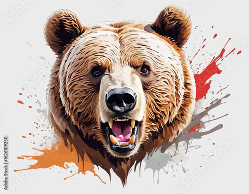 The bear is depicted sitting down, facing forward, with a gentle, friendly expression. Its fur is a mix of brown and tan colors, rendered with a textured