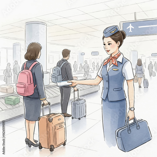 Air hostess in airport- Watercolour Art