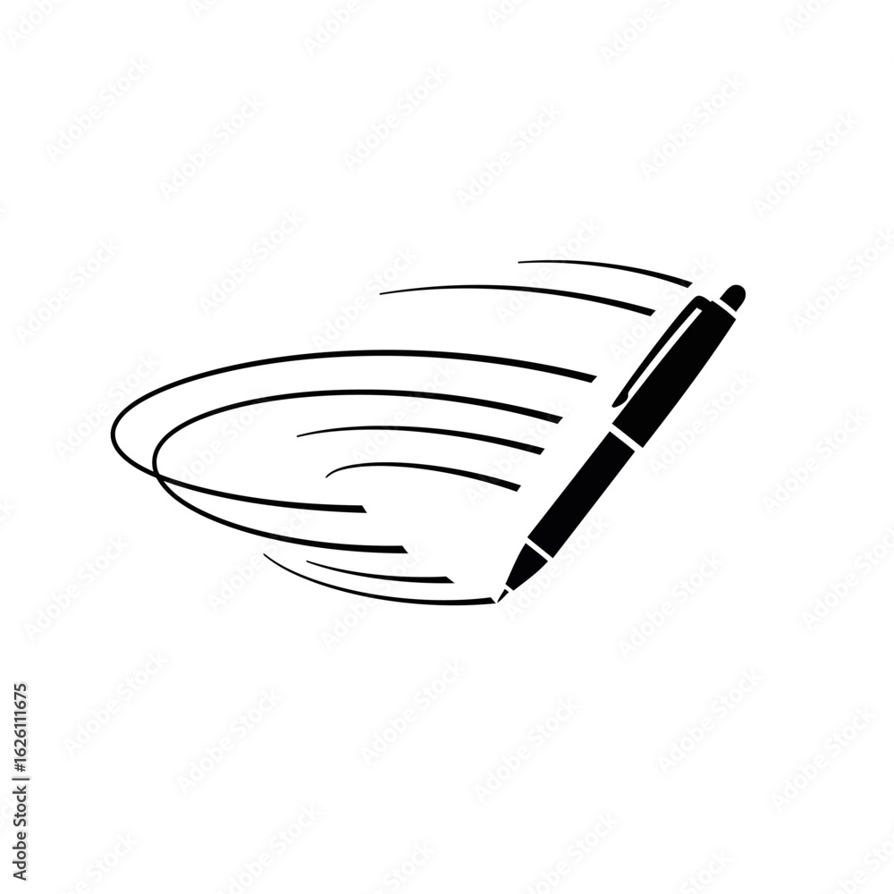 Naklejka premium Black Pen with Motion Lines, Illustrating Writing, Drawing, and Creativity