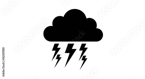 Black Storm Cloud with Lightning Bolts Icon Graphic