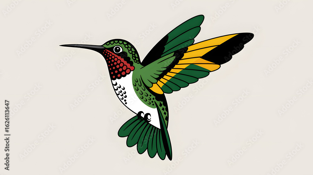 Obraz premium Green Yellow Black Hummingbird in Flight Vector Illustration