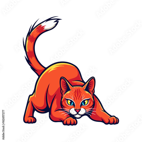 Playful Sitting Cat Ready to Pounce Vector Illustration