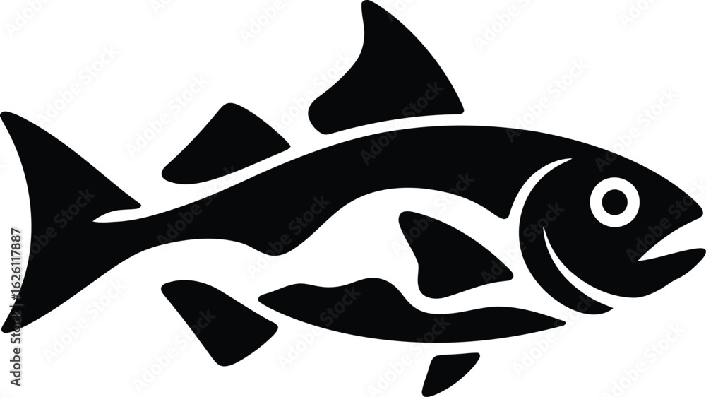Fototapeta premium Hand drawn textured silhouette of a salmon fish swimming in the ocean silhouette