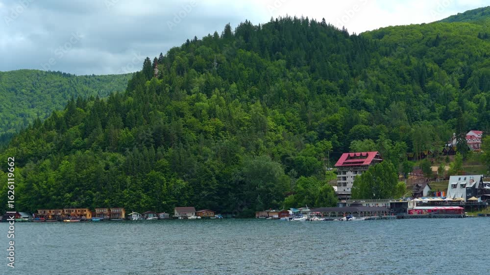 view of lake and hills with forest is beautiful, summer landscape on a bright and sunny day
view of lake and hills with forest is beautiful, summer landscape on a bright and sunny day