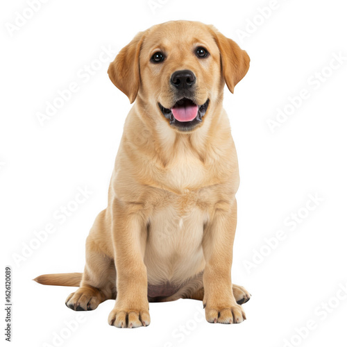 Yellow Labrador puppy sitting isolated on transparent background