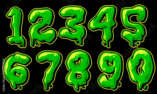 Graffiti Number Monster Slime Green Color Vector Illustration. Colorful Urban Street Numbers with Street Art Style for Posters, Hiphop, Stickers and Youth Design.