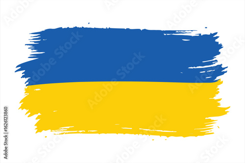 Ukrainian flag painted with a brushstroke, isolated on white background