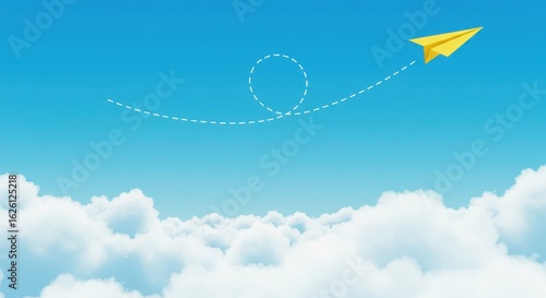 A paper airplane soaring through a vibrant blue sky.