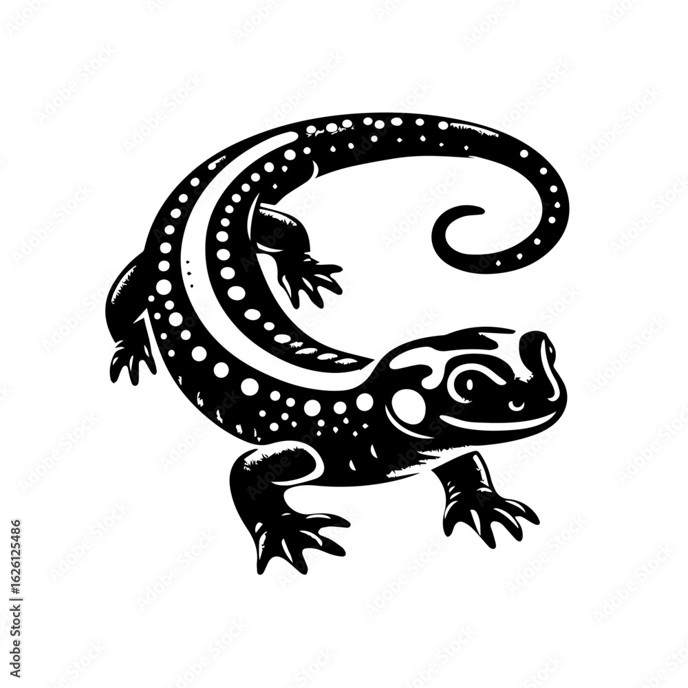 Naklejka premium Stylized Black and White Gecko with Spotted Tail.