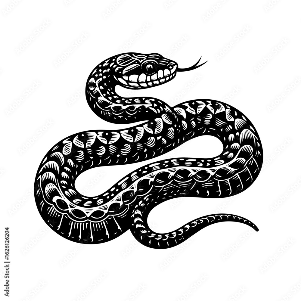 Obraz premium Intricate Black and White Snake Illustration.