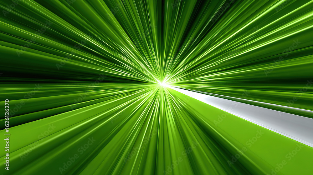 Obraz premium Green Beam of Light: A luminous green beam of light emanates outwards, creating a dynamic sense of motion and energy.