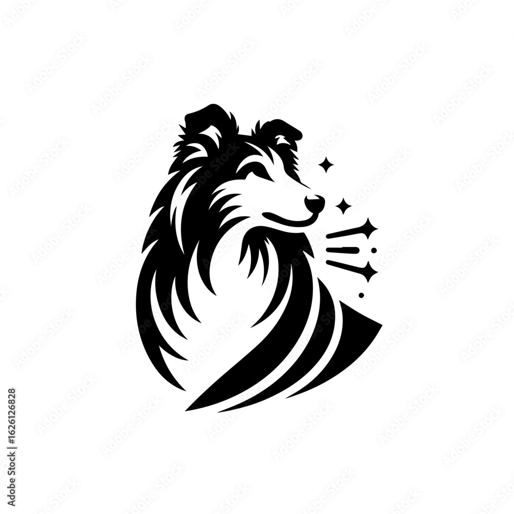 Fototapeta premium Stylized Black and White Collie Dog Logo.