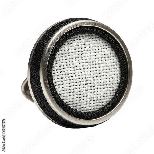 Circular, metal ring with fabric center