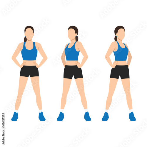 Standing Warm Up Torso Twists. Flat vector illustration isolated on white background