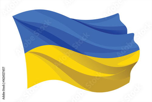 Waving ukrainian flag with blue and yellow colors, isolated on white background