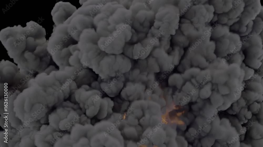 Dynamic smoke billows outwards, a dramatic display of swirling, dark ...
