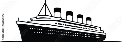 Elegant vintage ocean liner steamship sailing across the sea in a classic black and white silhouette