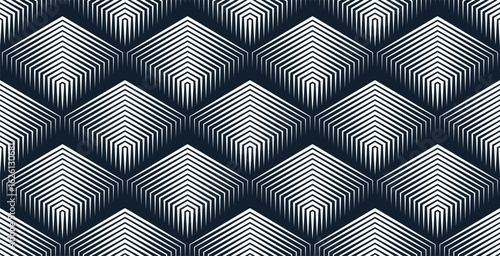 Cubes abstract background, seamless pattern with 3D blocks, geometric linear polygon wallpaper, isometric surreal cubic construction tiling pattern.