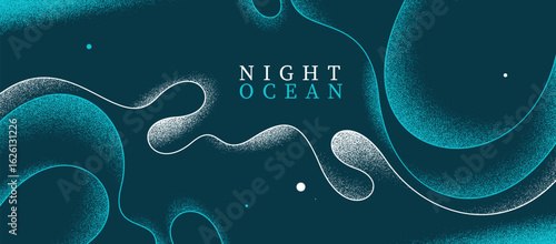 Relaxing seashore in the night waves vector abstract background, linear curvy shaped outlines and textures art, calming and soothing ocean beach illustration wallpaper.