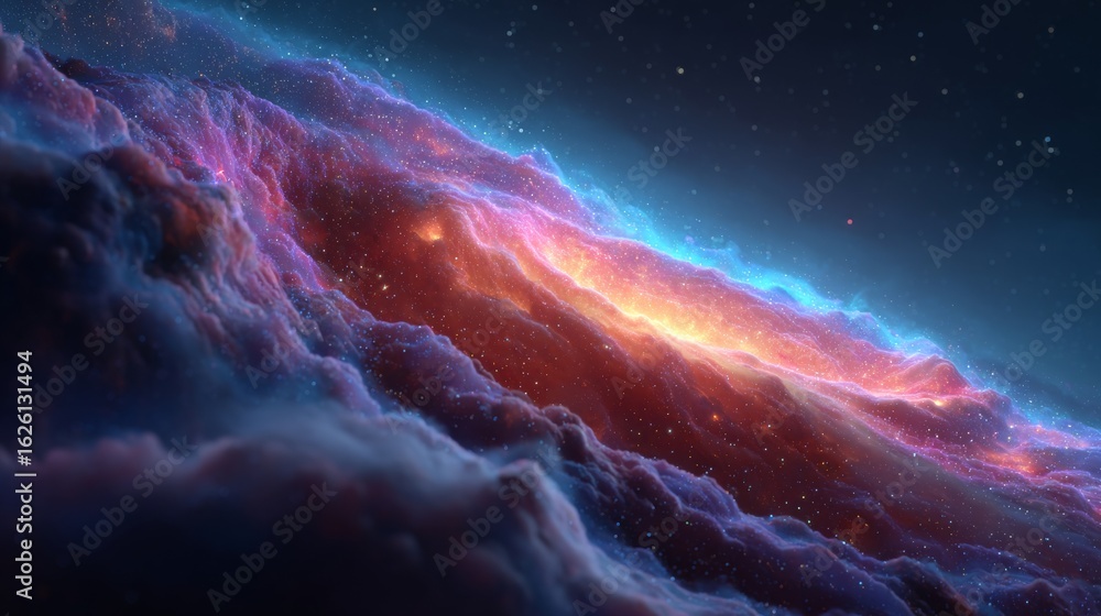 Naklejka premium Celestial Nebula: A breathtaking glimpse of the celestial tapestry, showcasing vibrant cosmic gas, intricate structures, and a radiant display of colors across the endless universe.