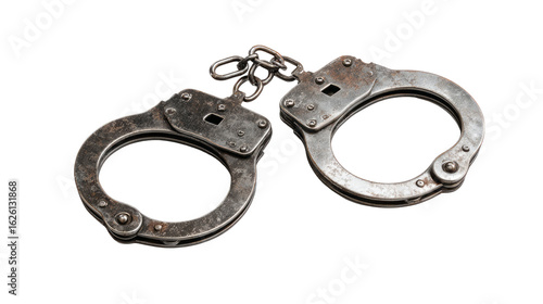 Old rusty metal handcuffs isolated transparency background 