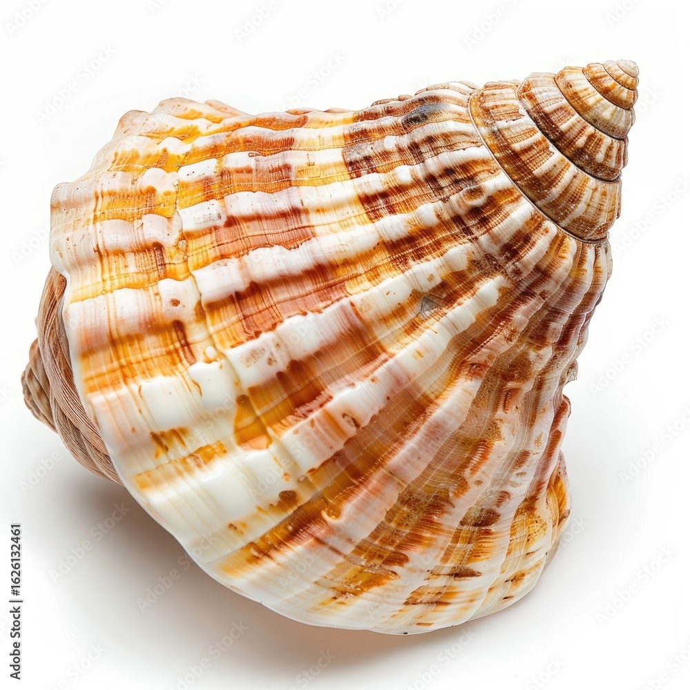 Obraz premium Close-up of a spiral seashell, with intricate, multicolored bands