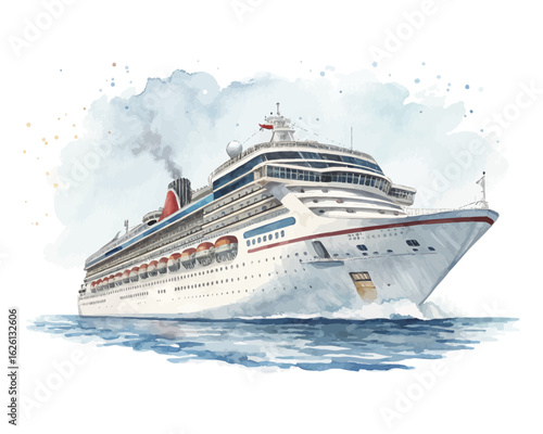watercolor Cruise Ship vector illustration isolated on white background