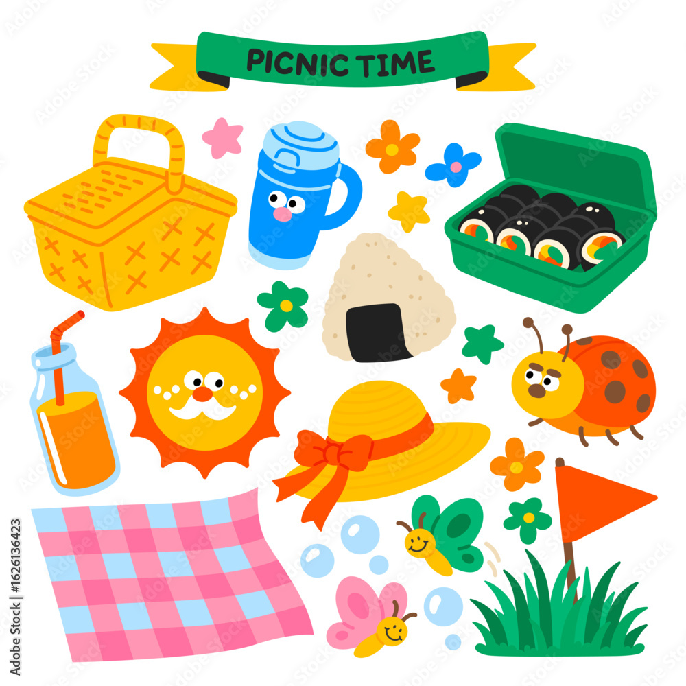 Fototapeta premium Picnic Lunch and Outdoor Item Icon Set Illustration