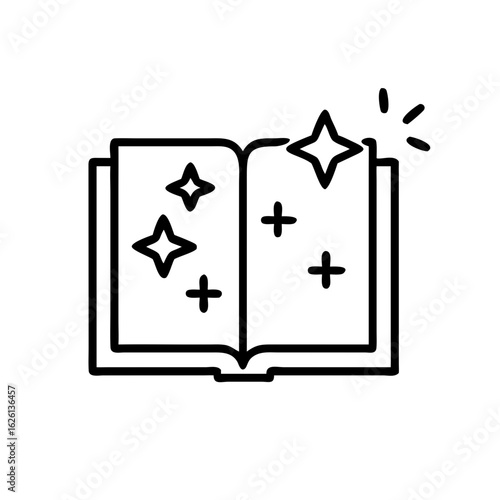 Open book with stars illustrating E-Library Icon concept  