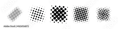 set of design elements, square halftone magazine style, retro zine isolated dot pattern