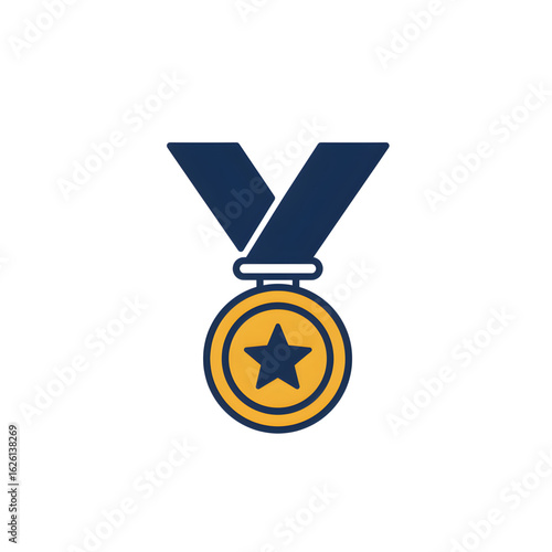 Minimalist vector symbol of a winner's gold medal with a star icon.
