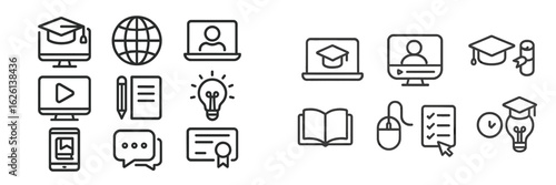 Educational technology icons representing online learning tools and digital resources for students and educators