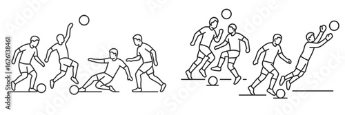 Dynamic soccer players engaging in a spirited match during daylight, showcasing skillful maneuvers and teamwork