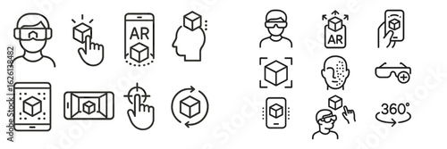Exploration of augmented reality technology through visual icons and symbols depicting various interactions and devices