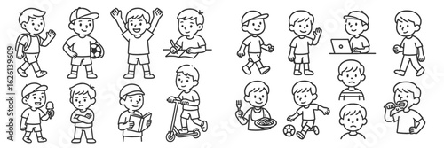 Illustration series featuring children engaged in various activities in a playful and cheerful manner