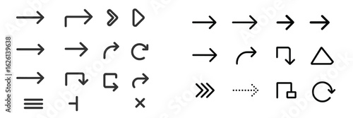 Various arrow symbols and direction indicators for design and navigation purposes