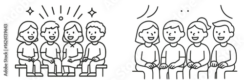 Group of friends enjoying a cheerful moment together while sitting on a bench in a casual setting during daytime
