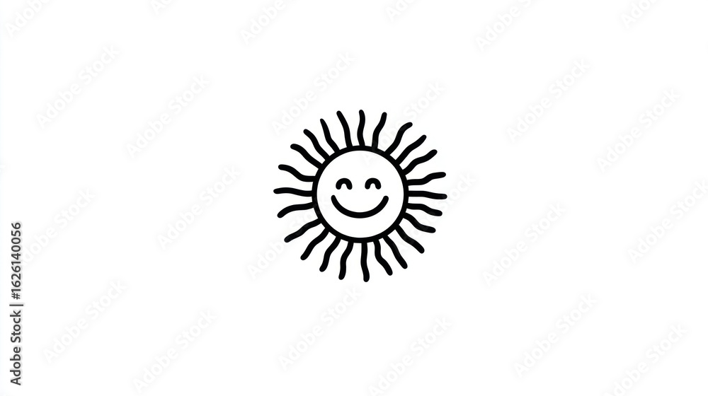 Fototapeta premium Simple black line drawing of a happy sun