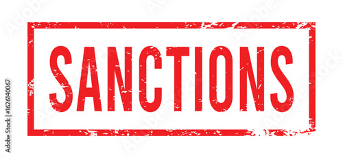 Sanctions Red Rubber Stamp Text with Grunge Frame Border Vector Illustration