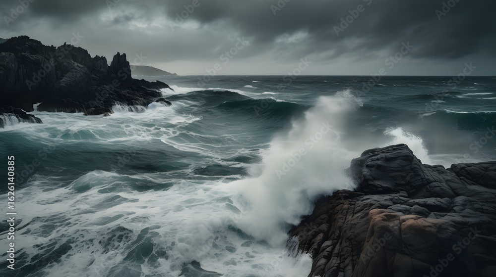 Obraz premium Ocean Waves Crashing on Shore. Peaceful Yet Powerful